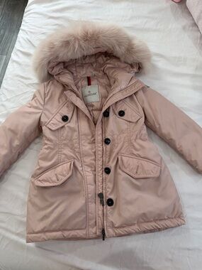 Moncler Blush Pink Down Parka with Fur-Trim Hood